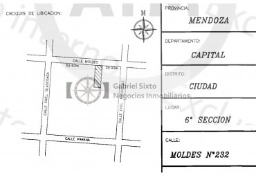 VENTA LOTE 400 M2 calle MOLDES CIUDAD (6TA SECC) 9 MTS FRENTE X 44.7 DE FONDO. 